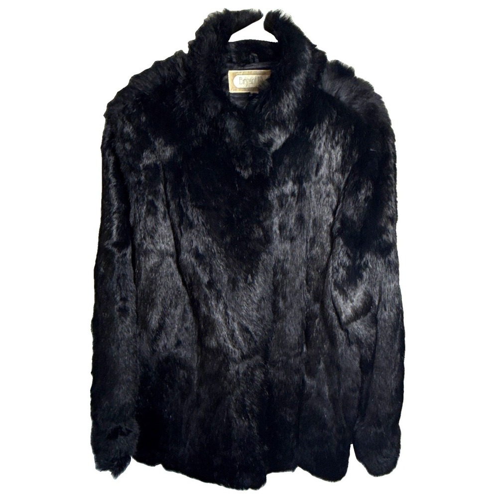 Bryant Park Women's Black Rabbit Fur Satin Lined Short Jacket Hook & Eye M
